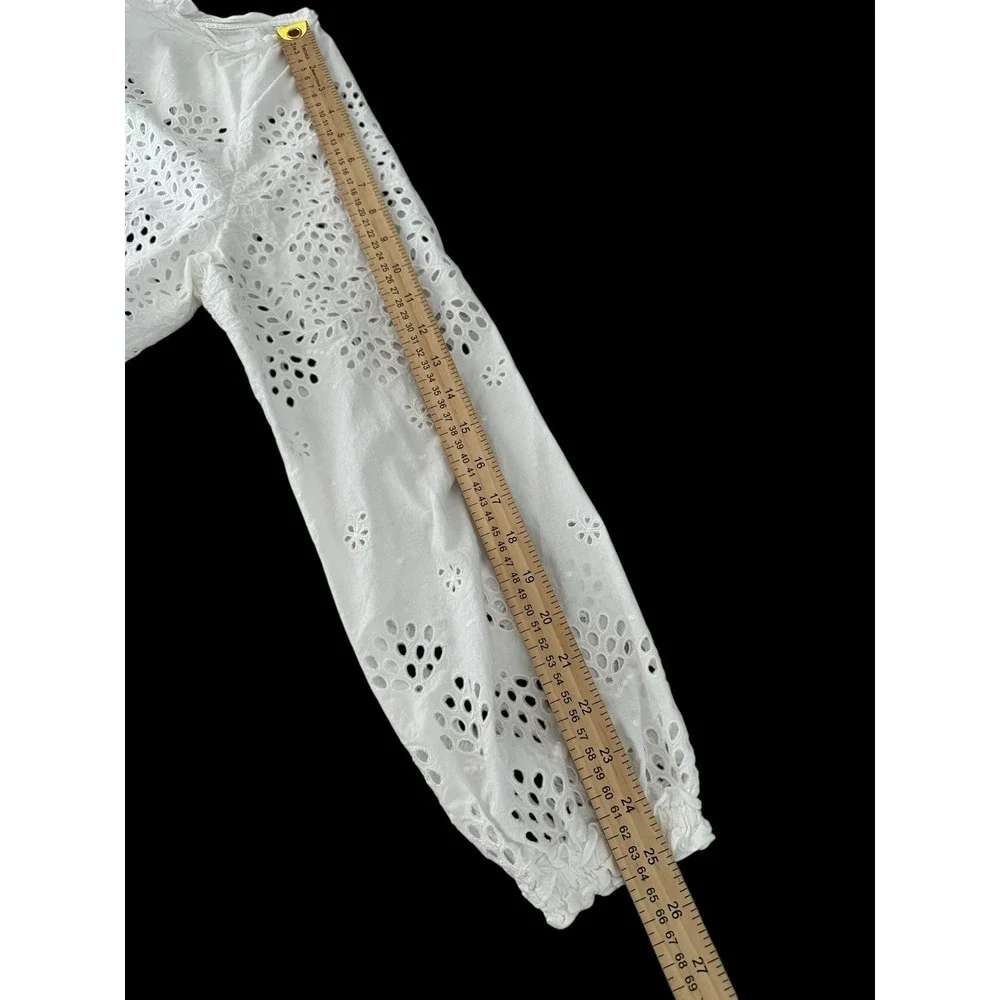 Theory Maryana Vintage Eyelet Blouse Jacket Small‎ White Boho Tassels Airy L/S